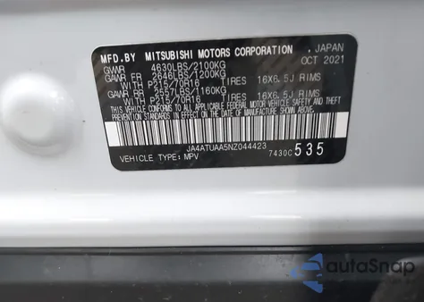 2022 Mitsubishi Eclipse Cross Es S-Awc z USA, uszkodzony, nr VIN JA4ATUAA5NZ044423